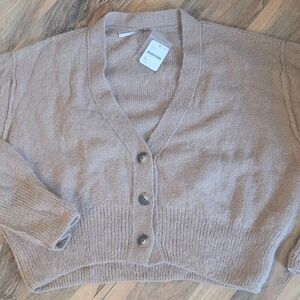 FREE PEOPLE V-Neck Button-Front Cardigan, NWT, XS(Fits Like S/M), Taupe, Classic